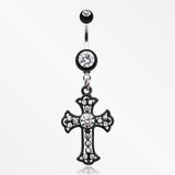 Blackline Opulent Cross Belly Button Ring-Clear