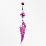 Jeweled Angel Wing Sparkle Belly Ring-Fuchsia