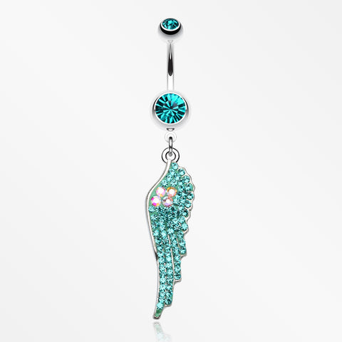 Jeweled Angel Wing Sparkle Belly Ring-Teal