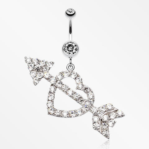 Jeweled Heart Arrow Belly Ring-Clear