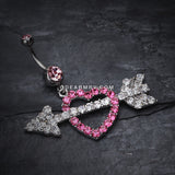 Jeweled Heart Arrow Belly Ring-Light Pink
