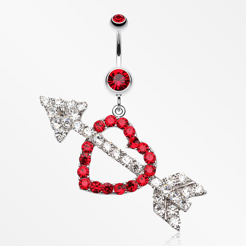 Jeweled Heart Arrow Belly Ring-Red