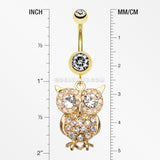 Golden Owl Sparkle Belly Ring-Clear