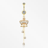 Golden Juicy Crown Sparkle Belly Ring-Clear