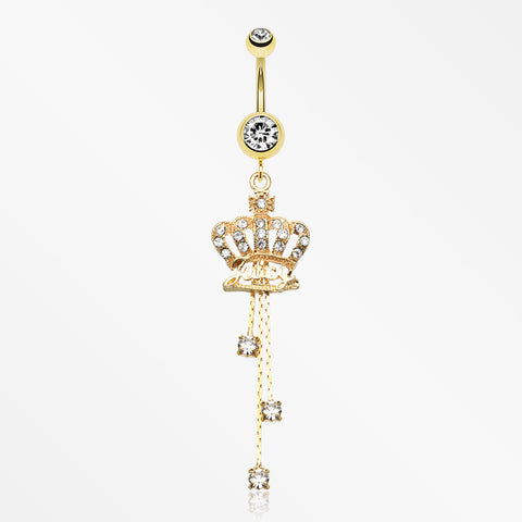 Golden Juicy Crown Sparkle Belly Ring-Clear