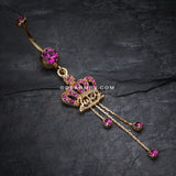 Golden Juicy Crown Sparkle Belly Ring-Fuchsia