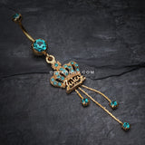 Golden Juicy Crown Sparkle Belly Ring-Teal