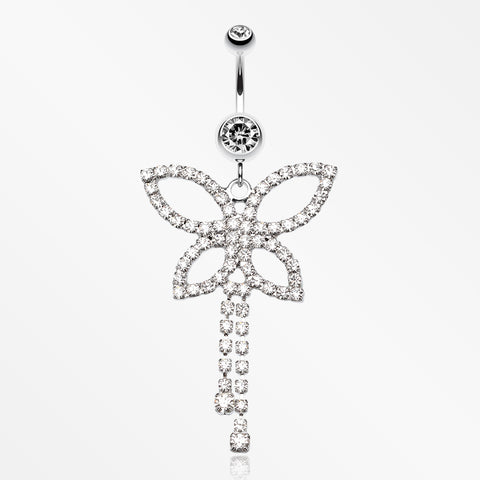 Classic Butterfly Sparkle Belly Ring-Clear