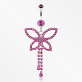 Classic Butterfly Sparkle Belly Ring-Fuchsia