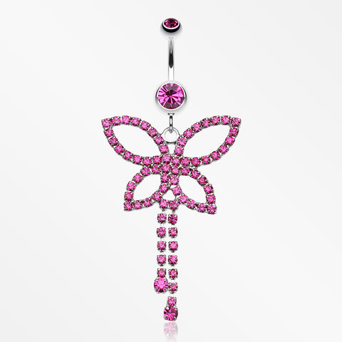 Classic Butterfly Sparkle Belly Ring-Fuchsia