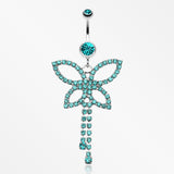 Classic Butterfly Sparkle Belly Ring-Teal