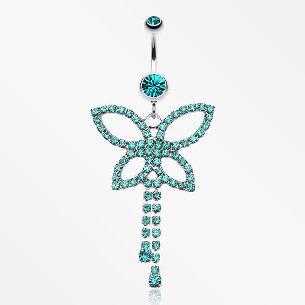 Classic Butterfly Sparkle Belly Ring-Teal