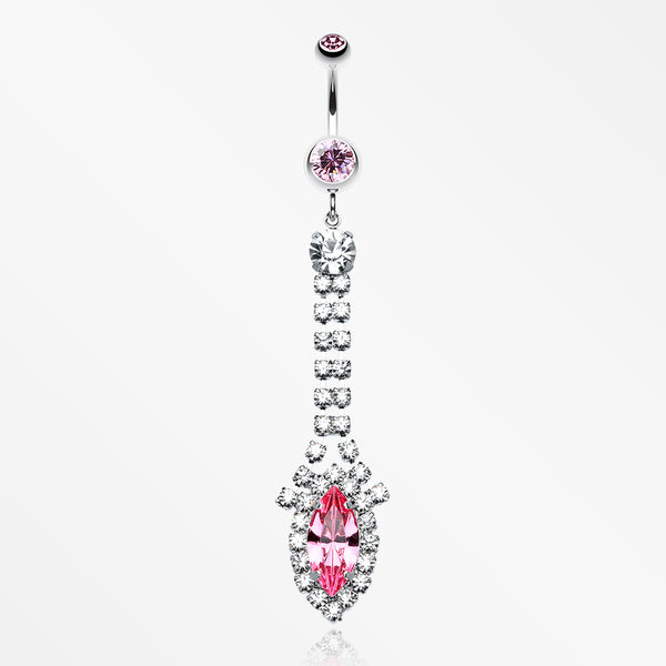 Marquise Chandelier Belly Ring-Light Pink/Clear