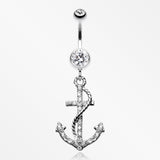 Glistening Gem Anchor Dock Belly Button Ring-Clear