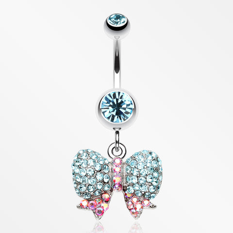 Lovely Sparkle Bow-Tie Belly Button Ring-Aqua
