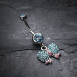 Lovely Sparkle Bow-Tie Belly Button Ring-Aqua