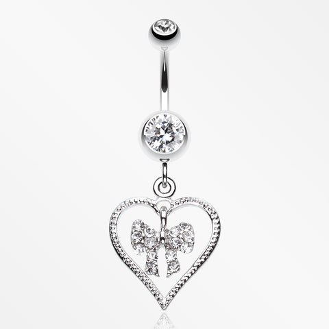 Glam Bow-Tie in Heart Belly Button Ring-Clear