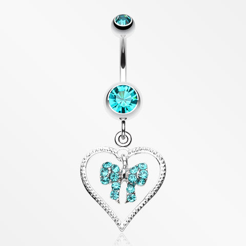 Glam Bow-Tie in Heart Belly Button Ring-Teal