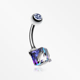 Prism Cube Box Belly Button Ring-Blue