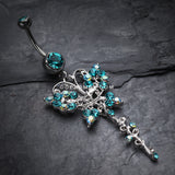 Opulent Butterfly Multi-Gem Belly Button Ring-Teal/Aurora Borealis