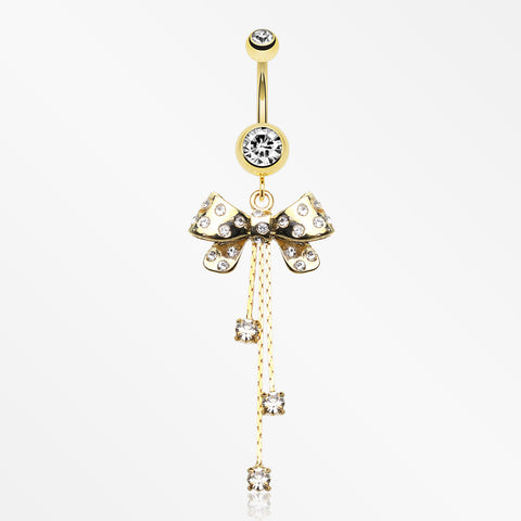 Glistening Bow-Tie Multi-Gem Belly Button Ring-Clear