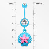 Ariel's Starfish Shell Belly Button Ring-Teal/Clear/Pink