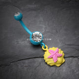 Ariel's Starfish Shell Belly Button Ring-Yellow/Clear/Pink