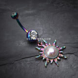 Radiant Blazing Sun Belly Button Ring-Clear/Rainbow