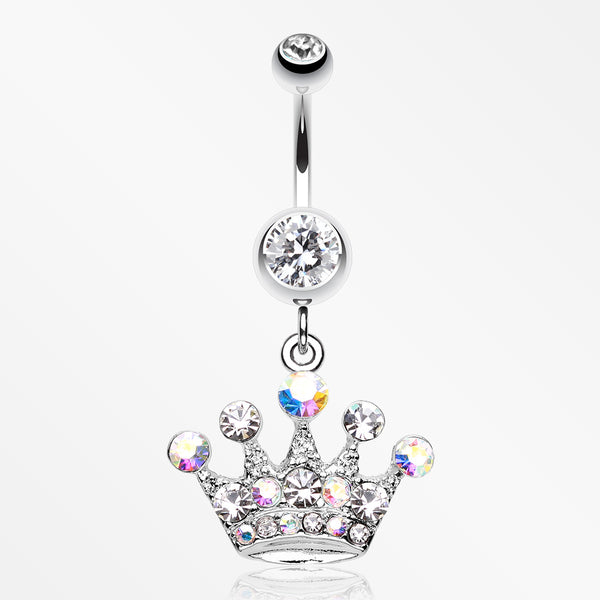 Crown Jewel Multi-Gem Belly Button Ring-Clear