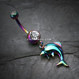 Rainbow Dolphin Jump Belly Button Ring-Clear