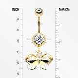 Golden Dainty Bow Tie Belly Button Ring-Clear
