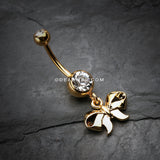 Golden Dainty Bow Tie Belly Button Ring-Clear