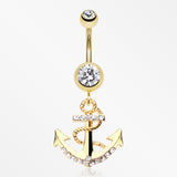 Golden Anchor Dock Belly Button Ring-Clear