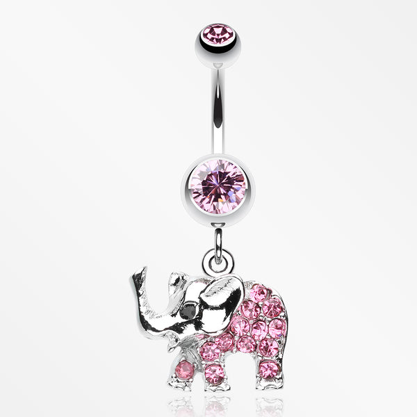 Elephant Walk Dangle Belly Button Ring-Light Pink