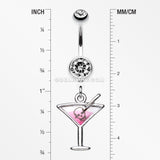 Poison Skull Martini Glass Belly Ring-Clear/White
