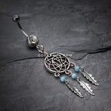 Classic Beaded Dreamcatcher Belly Button Ring-Clear/Aqua
