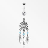 Classic Beaded Dreamcatcher Belly Button Ring-Clear/Aqua