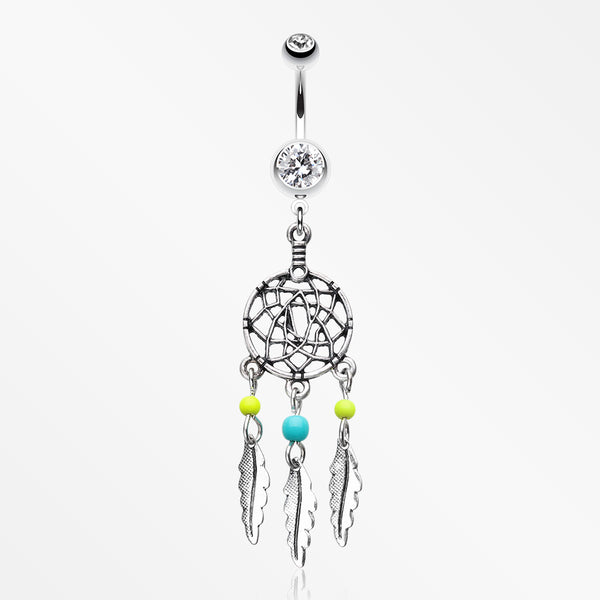 Classic Beaded Dreamcatcher Belly Button Ring-Clear/Yellow