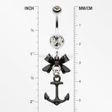 Classic Anchor Bow-Tie Belly Button Ring-Black Diamond