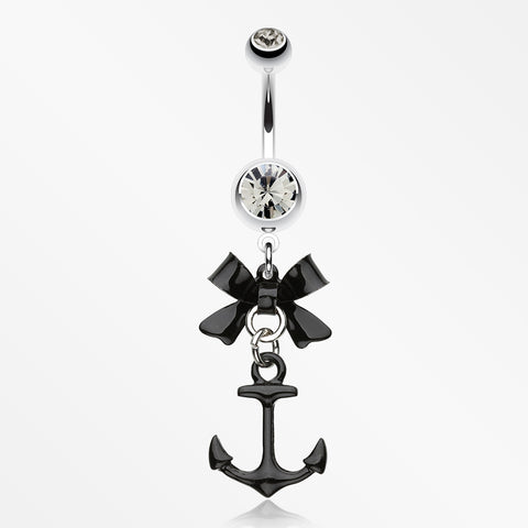 Classic Anchor Bow-Tie Belly Button Ring-Black Diamond