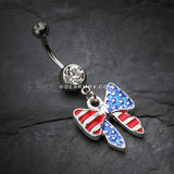 American Patriot Bow-Tie Flag Belly Button Ring-Clear
