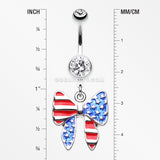 American Patriot Bow-Tie Flag Belly Button Ring-Clear