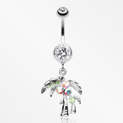 Summer Bliss Palm Tree Belly Button Ring-Clear