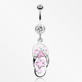 Summer Flower Sandal Belly Button Ring-Clear/Pink