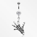 Hand of Death Skeleton Belly Button Ring-Clear