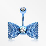 Colorline Mesh Bow-Tie Belly Button Ring-Blue/Clear