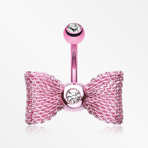 Colorline Mesh Bow-Tie Belly Button Ring-Pink/Clear