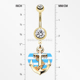 Golden Anchor Nautical Heart Belly Button Ring-Clear/Blue