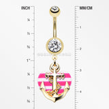Golden Anchor Nautical Heart Belly Button Ring-Clear/Pink