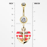 Golden Anchor Nautical Heart Belly Button Ring-Clear/Red
